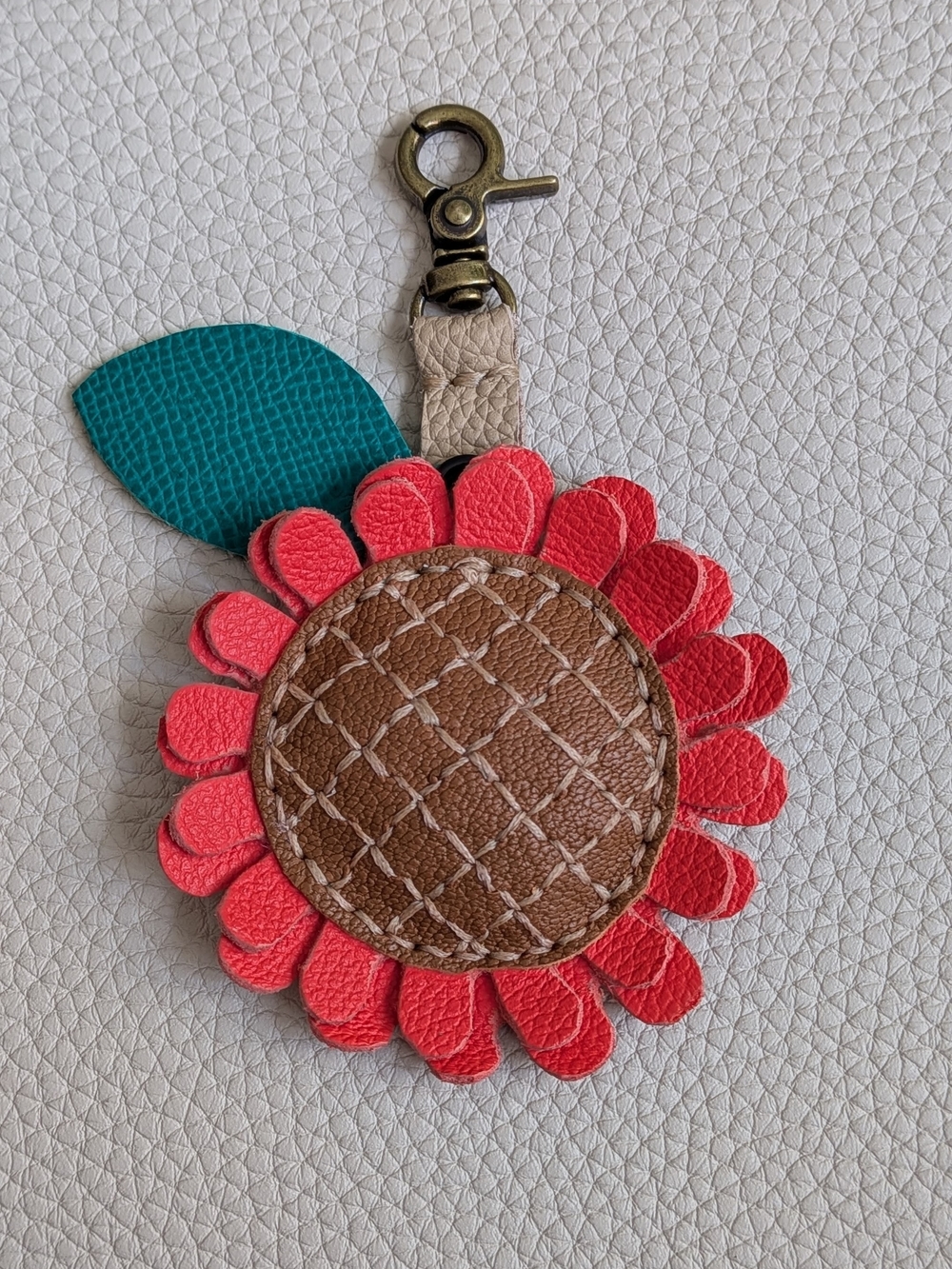 Suny Leather Keychain Charm Orange & Brown